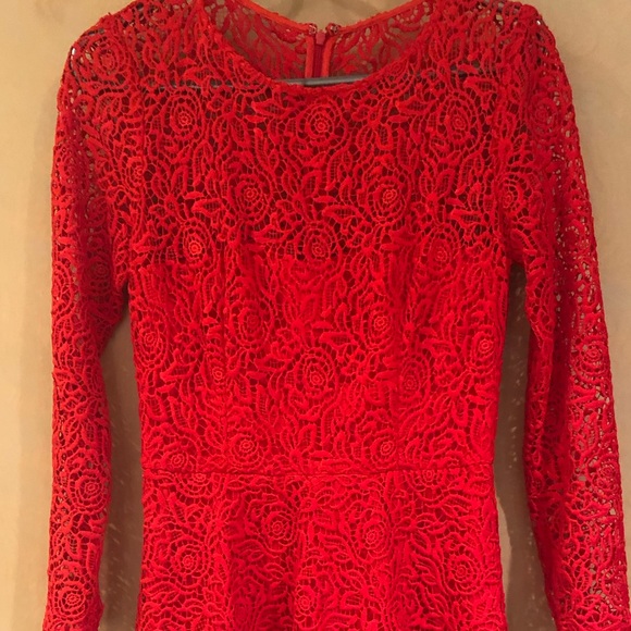 Reiss Red long sleeve lace Midi Dress - Picture 3 of 4